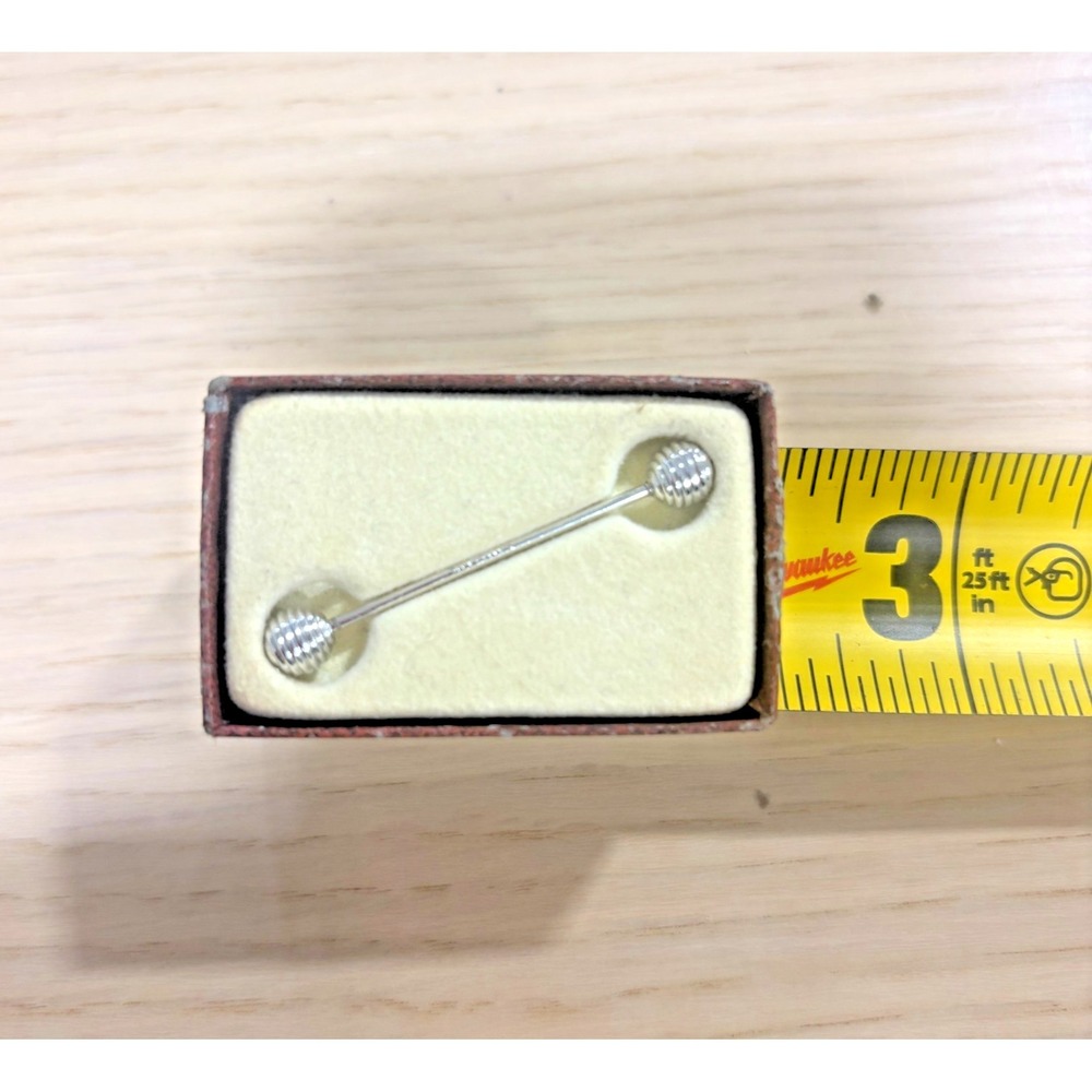 Vintage Barbell Collar Pin Dumbbell Tie Pin Silver Tone Novelty Jewelry